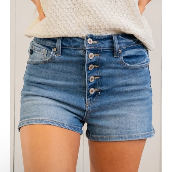 KanCan High Rise Button Fly Shorts Stone Medium Wash 28 - Picture 3 of 10